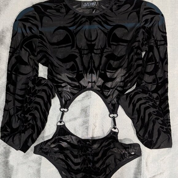 Widow Dolls Kill Ill Fated Love Mesh Bodysuit Black Large - Picture 7 of 7